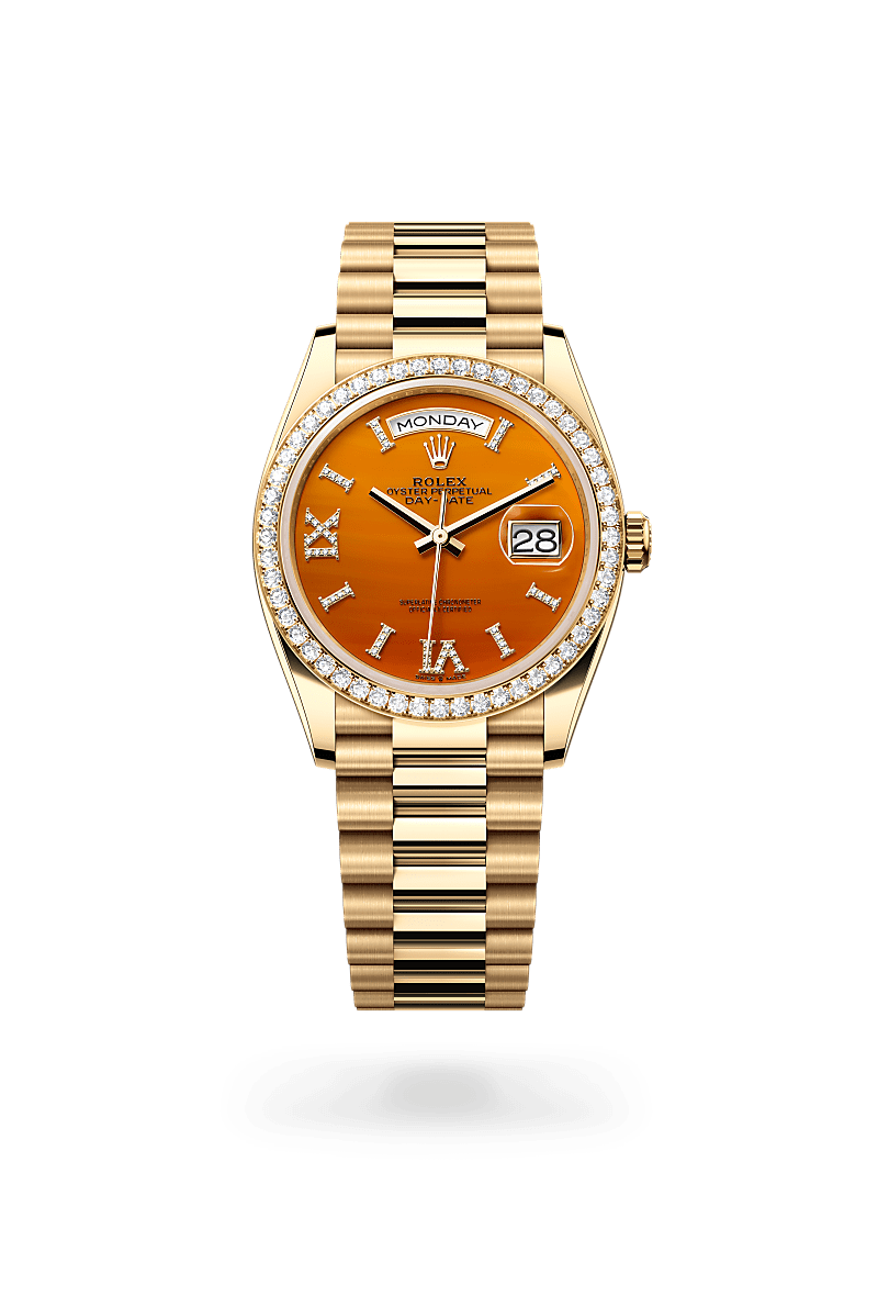 Rolex Day-Date 36 M128348RBR-0049 Herrenuhr / Damenuhr - Oyster, 36 mm, Gelbgold mit Diamanten